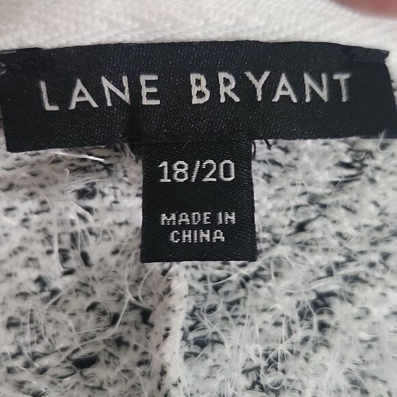 Lane Bryant Scoop Neck Fuzzy Eyelash Knit White Gray Zebra Stripe Sweater, 18-20 - Picture 4 of 8